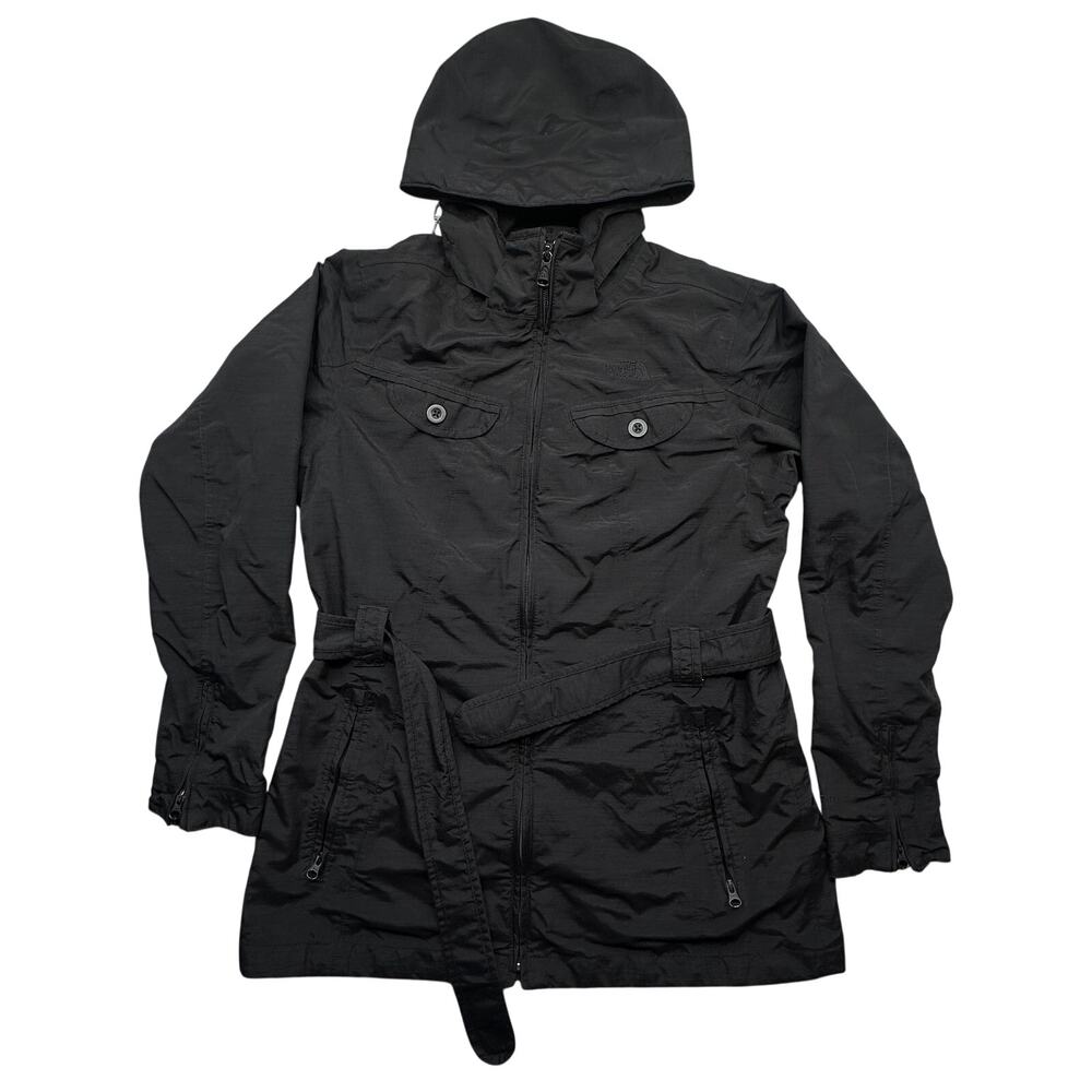 The North Face Hyvent Belted Windbreaker Jacket Womens Medium Hooded Full Zip